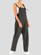 Solid Color Knotted Pocket Zip Front Jumpsuit For Women - Black