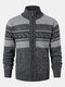 Mens Zip Front Vintage Pattern Knitted Casual Cardigans With Slant Pocket - Gray
