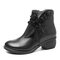 SOCOFY Sooo Comfy Vintage Handmade Floral Ankle Leather Boots - Black