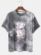 Mens Tie Dye Doll Bear Pattern Short Sleeve Preppy T-Shirt - Grey