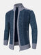 Mens Contrast Stitching Stand Collar Zipper Front Knitted Casual Cardigans - Blue