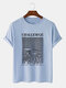 Mens Line Mountain Letter Print Cotton Daily Short Sleeve T-Shirts - Light Blue