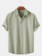 Mens Solid Color Cotton Basic Light Breathable Short Sleeve Shirts - Green