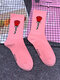 5 Pairs Unisex Cotton Jacquard Red Rose Letters Fashion Breathable Tube Socks - Pink