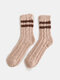 5 Pairs Women Coral Fleece Jacquard Two Stripes Thickened Warmth Socks - Khaki