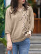 Женская блузка с цветочной вышивкой и v-образным вырезом из хлопка с рукавом 3/4 - Хаки