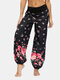 Bohemian Butterfly Cherry Flower Print Sports Yoga Bloomers Pants - Black#4