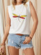 Dragonfly Print Sleeveless O-neck Casual Tank Top For Women - White