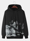 Mens National Style Landscape Painting Print Drawstring Pullover Hoodies - Black