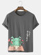 Mens Cartoon Frog Print Round Neck Loose Cotton Short Sleeve T-Shirts - Dark Gray