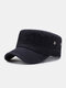Men Washed Distressed Cotton Solid Pleated Stitching Breathable Casual Military Hat Flat Cap - Navy