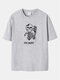 Plus Size Mens 100% Cotton Skeleton & Slogan Print Casual Halloween T-Shirt - Gray