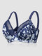 Women Floral Mesh Trim Lightly Lined Full Cup Sexy Bras - Blue
