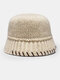 Unisex Cotton Knitted Color Contrast Woven Brim All-match Warmth Bucket Hat - Beige