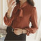 New White Shirt Wild Loose Bow Top With Chiffon Shirt Female Long Sleeves - Brick Red