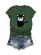 Cartoon Cat Printed Short Sleeve O-Neck T-shirt For Women - Green