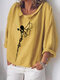 Cartoon Butterfly Printed Turtleneck 3/4 Sleeve Blouse For Women - Yellow