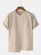 Men Cotton Linen Solid Color Irregular Collar Casual Home T-Shirt - Apricot