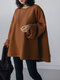 Solid Color O-neck Long Sleeve Casual Sweatshirt - Brown