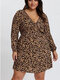 Plus Size Sexy Leopard V-neck Loose Casual Print Dress - Khaki