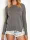 Solid Color Knitted Crossed Design Long Sleeve Casual Sweater for Women - Gray