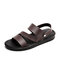 Men Pure Color Adjustabler Heel Strap Slippers Casual Beach Sandals - Brown