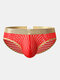 See Throught Stripe Briefs Gold Belt Sexy Pouch Underwear for Men - Red