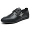 Men Cow Leather Splicing Non Slip Soft Sole Casual Driving Shoes - Black