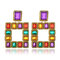 Exaggerated Retro Square Gemstone Earrings Geometric Big Square Contrast Pendant Earrings - Main picture