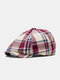 Men Cotton Vintage Contrast Colors Lattice Pattern Casual Newsboy Hat Forward Hat Octagonal Beret - Wine Red