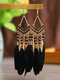 Alloy Feather Bohemia Fringed Feather Earrings Long For Women - Black