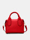 حقيبة يد نسائية جلد صناعي كبيرة سعة زخرفة دب سادة اللون حقيبة كروس بودي - أحمر