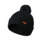 Womens Winter Solid Color Wool Knitted Fur Ball Beanie Cap Earmuffs Warm Outdoor Casual Hats - Black