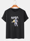 Mens Cotton Astronaut Print Breathable Loose Light T-Shirts - Black