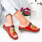 Large Size Women Comfy Retro Stitching Splicing Hollow Wedges Sandals - Red
