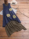 Floral Embroidery Fake Two Piece Sleeveless O-neck Midi Dress With Pocket - Navy