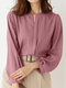 Solid Long Sleeve Notch Neck Blouse For Women - Cameo