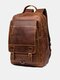 Ekphero Men Vintage Multifunction Waterproof Rub Color Faux Fur Large Capacity Backpacks Travel Bag - Brown