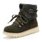 Women Synthetic Suede Warm Terry Lace-up Wearable Snow Boots - Army Green