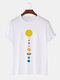 Plus Size Mens 100% Cotton Colorful Planet Print Fashion Short Sleeve T-Shirts - White