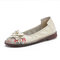 Socofy Genuine Leather Hand Stitched Breathable Casual Flats - White
