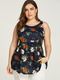 Floral Print Sleeveless O-neck Plus Size Casual Tank Top for Women - Navy