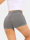 Women Breathable Quick-Drying Solid Seamless Skinny Fit High Waist Sports Biking Shorts - Grey