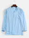 Mens Linen Solid Color 7 Color Casual Long Sleeve Henley Shirts With Pocket - Light Blue