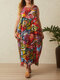 Bohemia Print Sleeveless Plus Size Summer Dress - Red