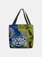 Women Patchwork Fluorescent Cat Pattern Prints Handbag Shoulder Bag Tote - Blue