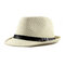 Women Straw Weave Mesh Breathable Curl Brim Addition Leather Belt Solid Fashion Jazz Hat - White