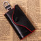 Multi-color Leather Zipper Key Storage Bag Retro Business Card Money Holder 6 Hooks Metal - Red+Black