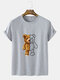 Mens Cartoon Bear Print Crew Neck Cotton Street Short Sleeve T-Shirts - Gray