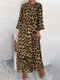 Leopard Print 3/4 Sleeve Plus Size Dress with Pockets - Coffee